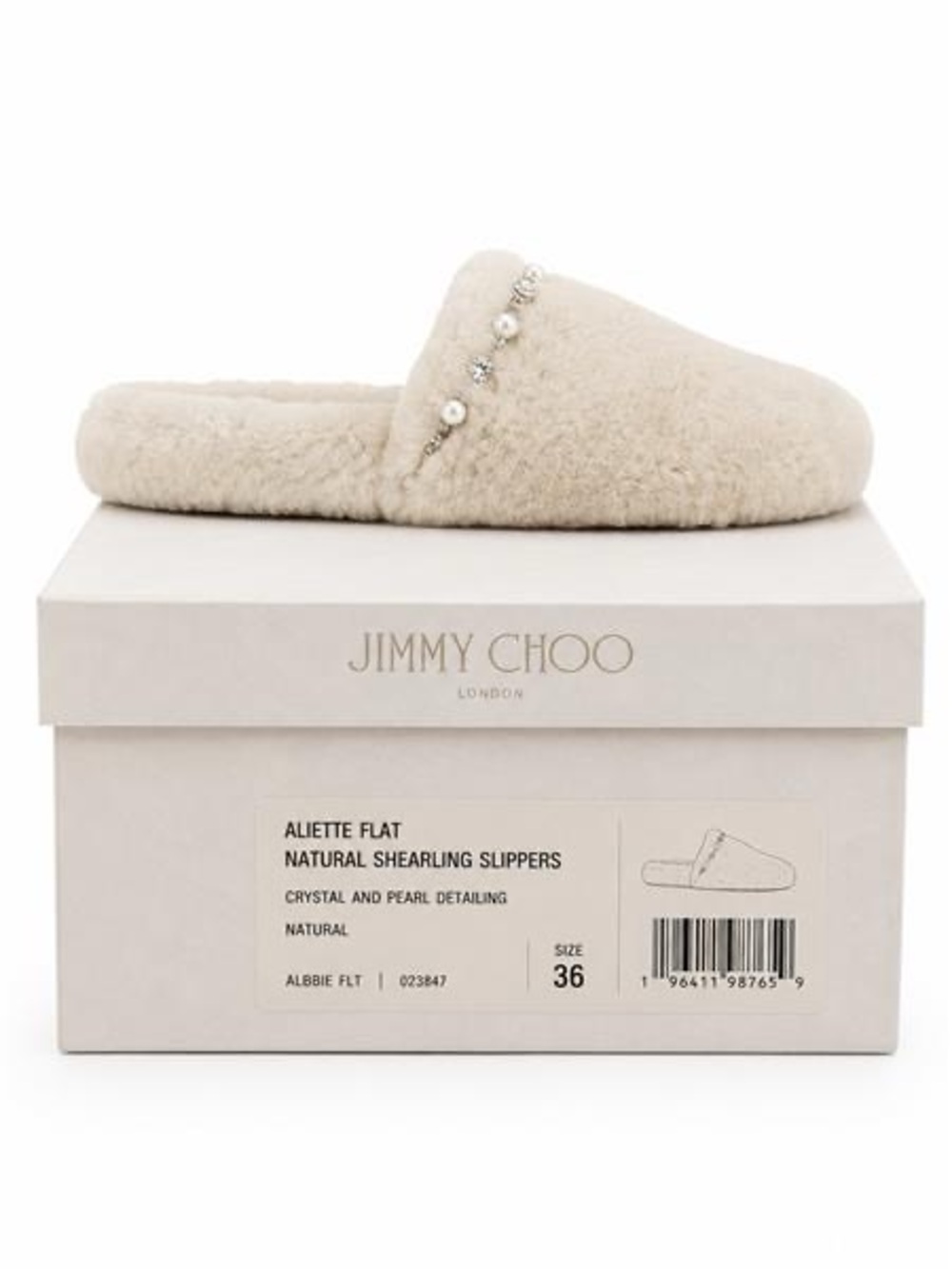 Jimmy Choo Cream Shearling Mule with Crystal & Pearl Embellishments - Picture 1 of 1